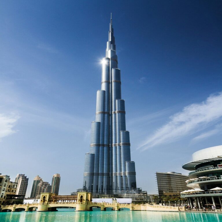 Dubai skyline with Burj Khalifa, Palm Jumeirah and Marina – luxury travel